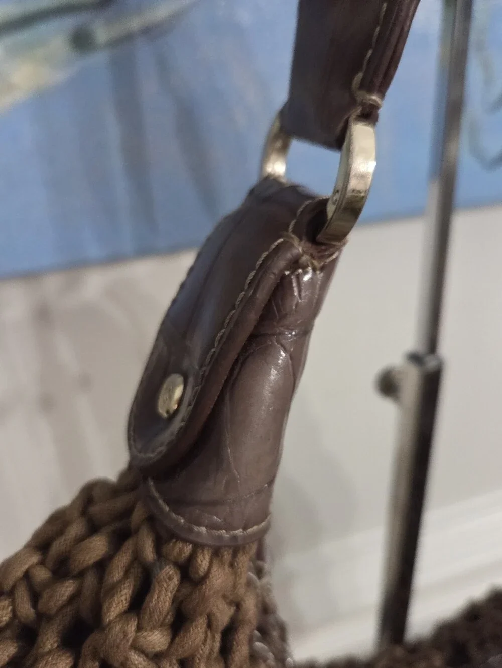 VTG Liz Claiborne Macrame Crescent Bag Brown Knotted Rope Boho Crochet Shoulder